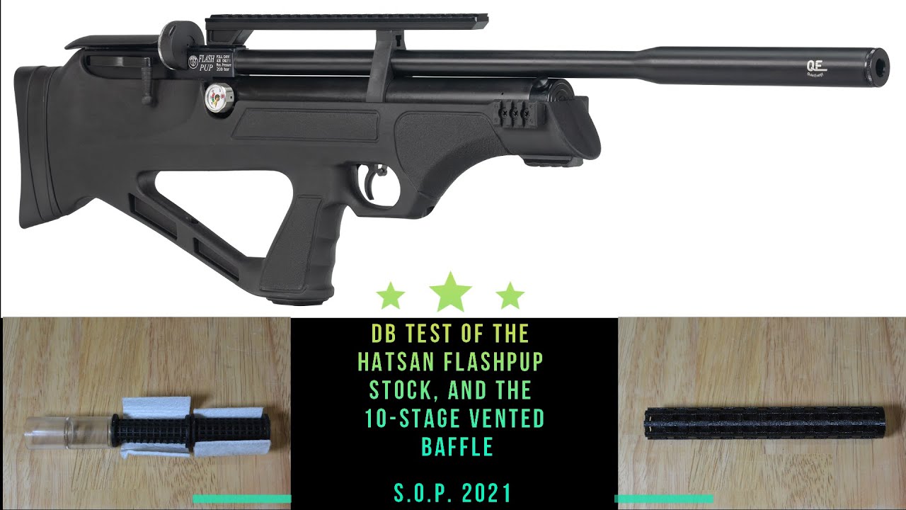 DB test of the Hatsan Flashpup stock, and the 10-Stage Vented Baffle