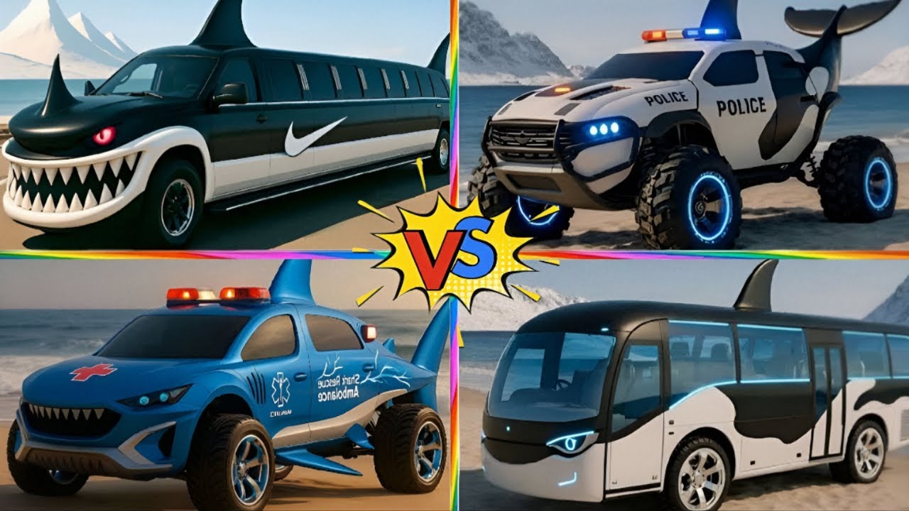 MEGA SHARK 🆚 POLICE 🆚 AMBULANCE 🚌 | Tiles Hop EDM Rush!