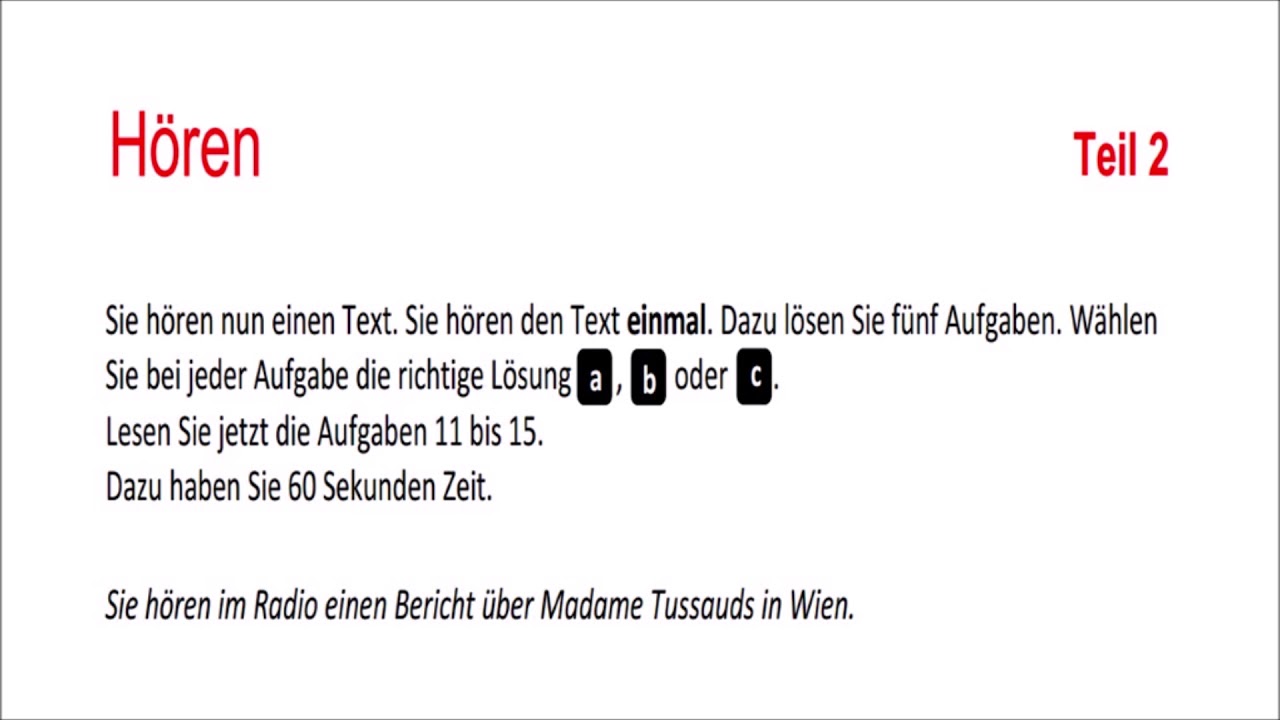 Goethe-Ösd Zertifikat B1-Hören / kompletter Modelltest mit Lösungen