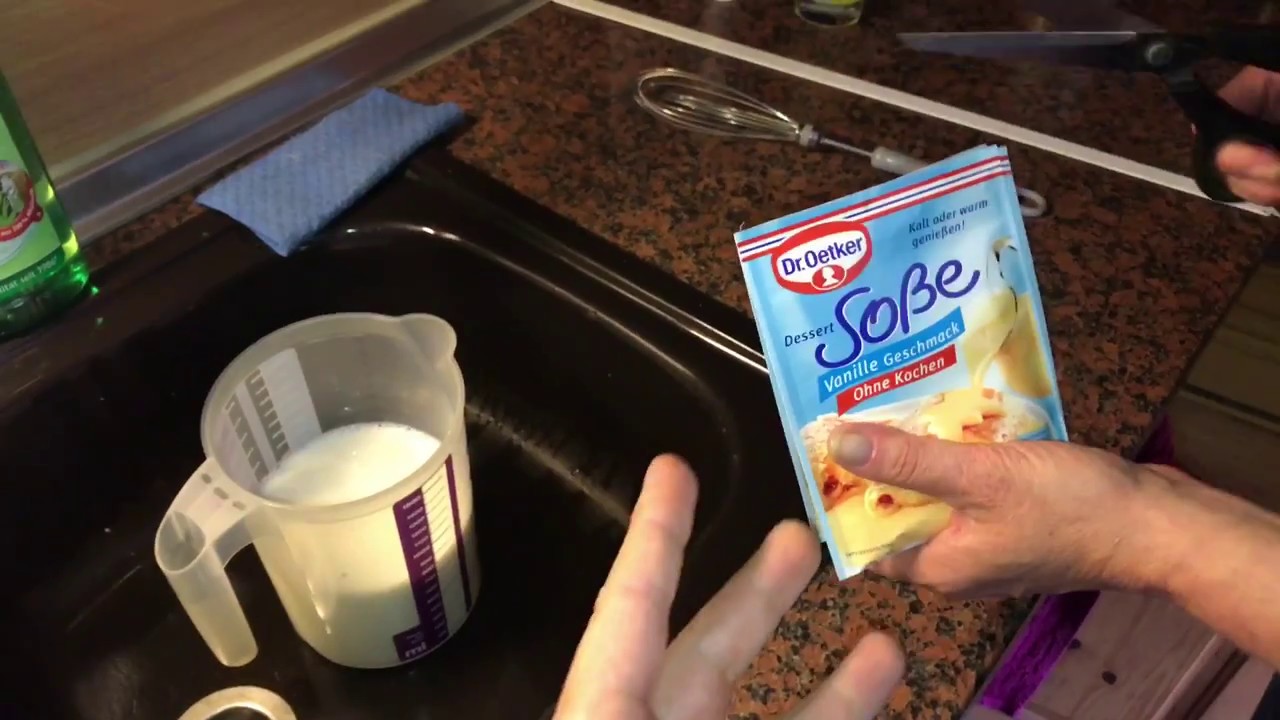 Dessert So&szlig;e zubereiten mit Dr. Oetker Sau&szlig;e ohne Kochen Vanille-Geschmack Vanille Sauce Rezept