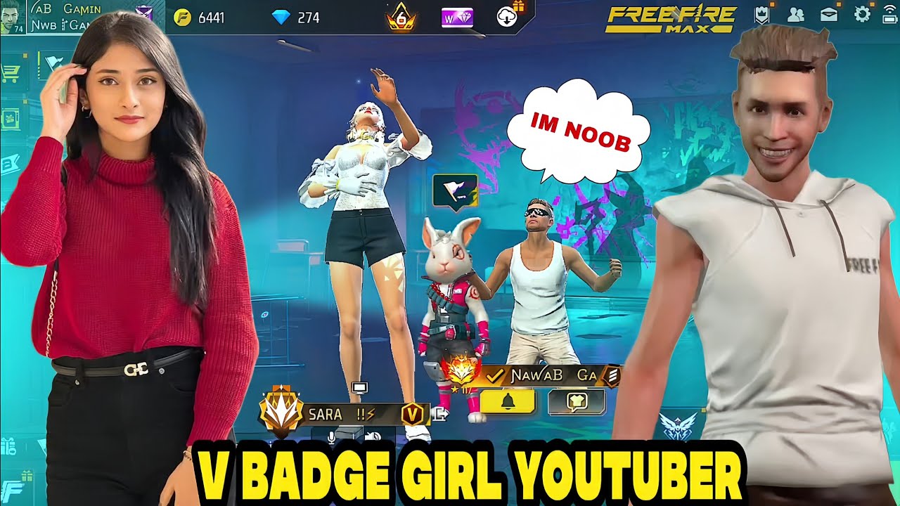 Noob Prank and Flirting V BADGE Cute Girl Youtuber 😍 Garena Free Fire