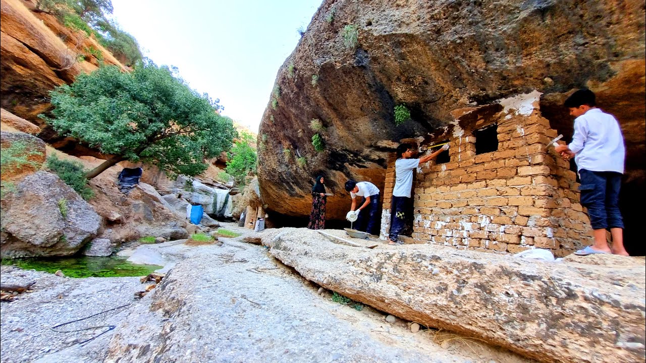 Completion of the front part of the shelter in the cave in the summer