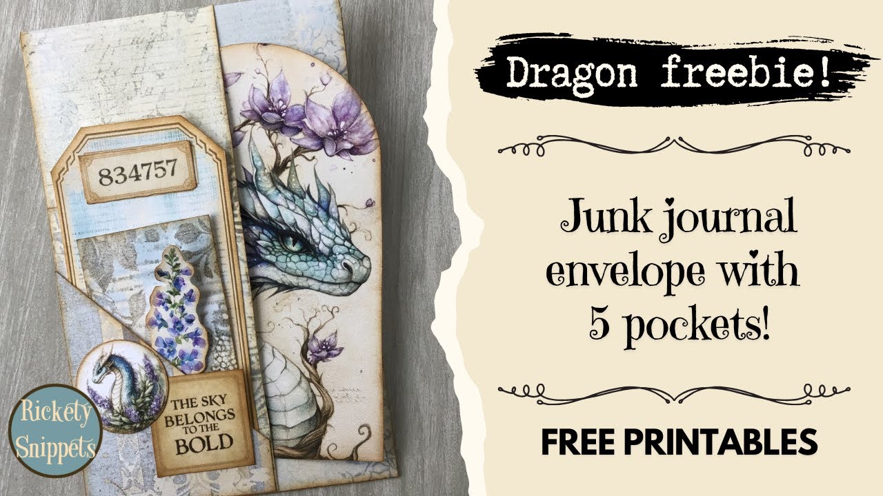 Make a magical dragon junk journal envelope with pockets! 5 minute craft with FREE PRINTABLES