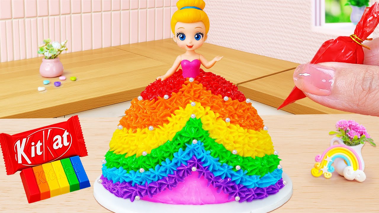 How to Make Miniature Rainbow Princess Cakes 🌈 | Relaxing Mini Cake DIY ASMR | Cute Mini Bakes