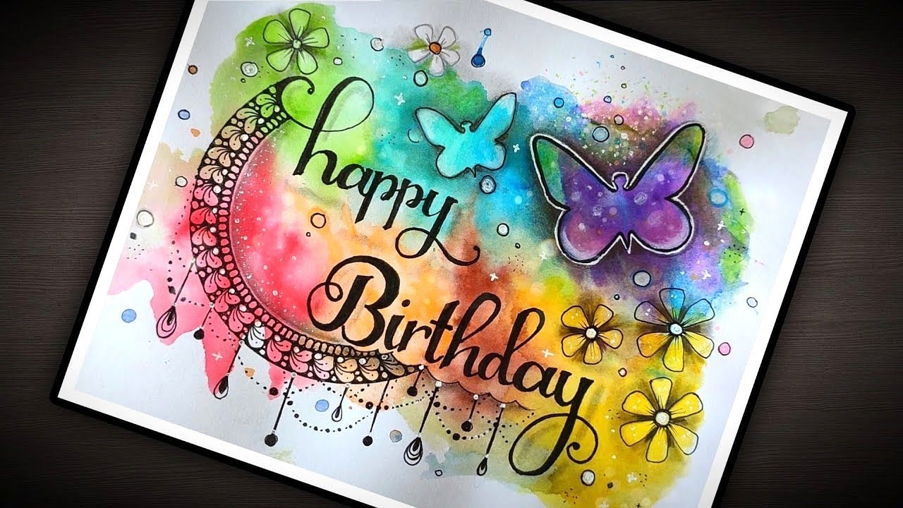 Happy Birthday Mandala art|Happy Birthday Drawing with watercolor background @VennilaYLCreations