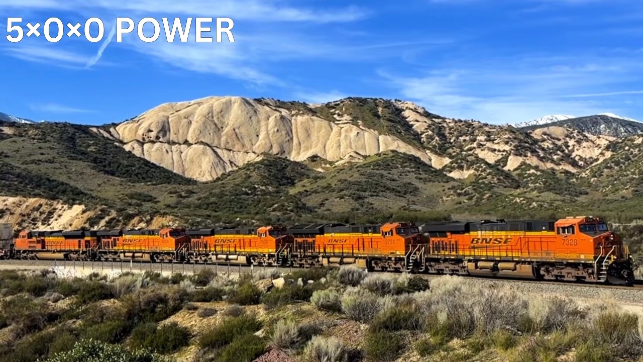 BNSF Port Stacker Eastbound &mdash; 5 Locos Up Front &mdash; Walker, Cajon Pass