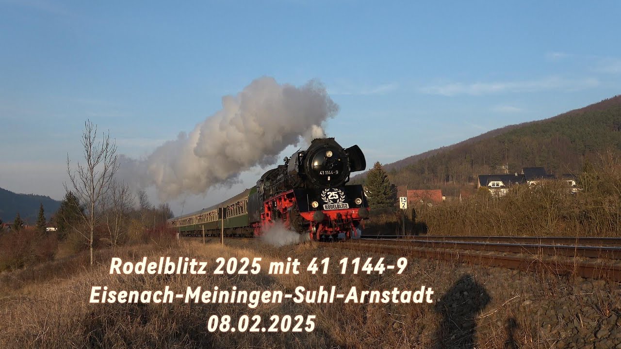 Rodelblitz 2025 mit 41 1144-9 Eisenach-Meiningen-Suhl-Arnstadt 08.02.2025 (4K)