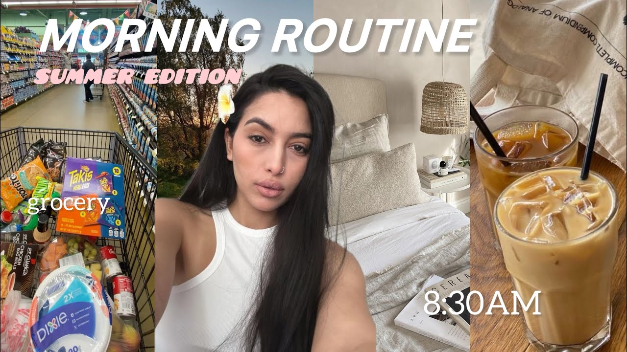 Summer morning routine 🌅  روتيني الصباحي في الصيف 🌸cooking🍳grocery🛒🧅🫑🫛🌶️🥒