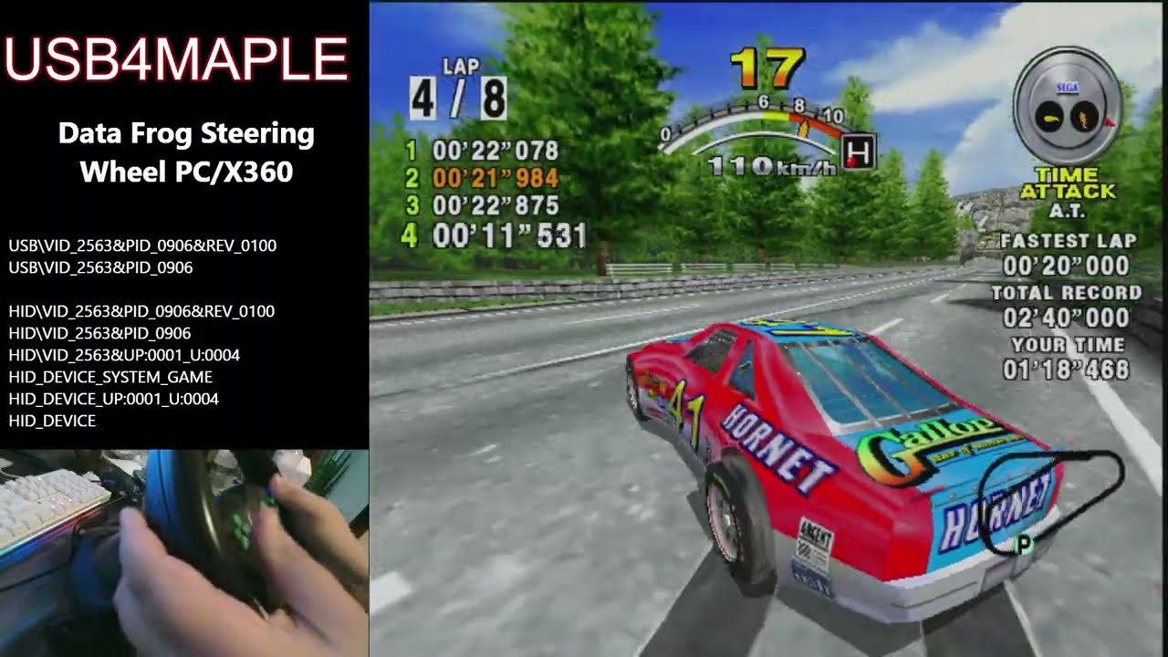 Dreamcast | USB4MAPLE | Data Frog Steering Wheel PC/X360 | Daytona USA 2001