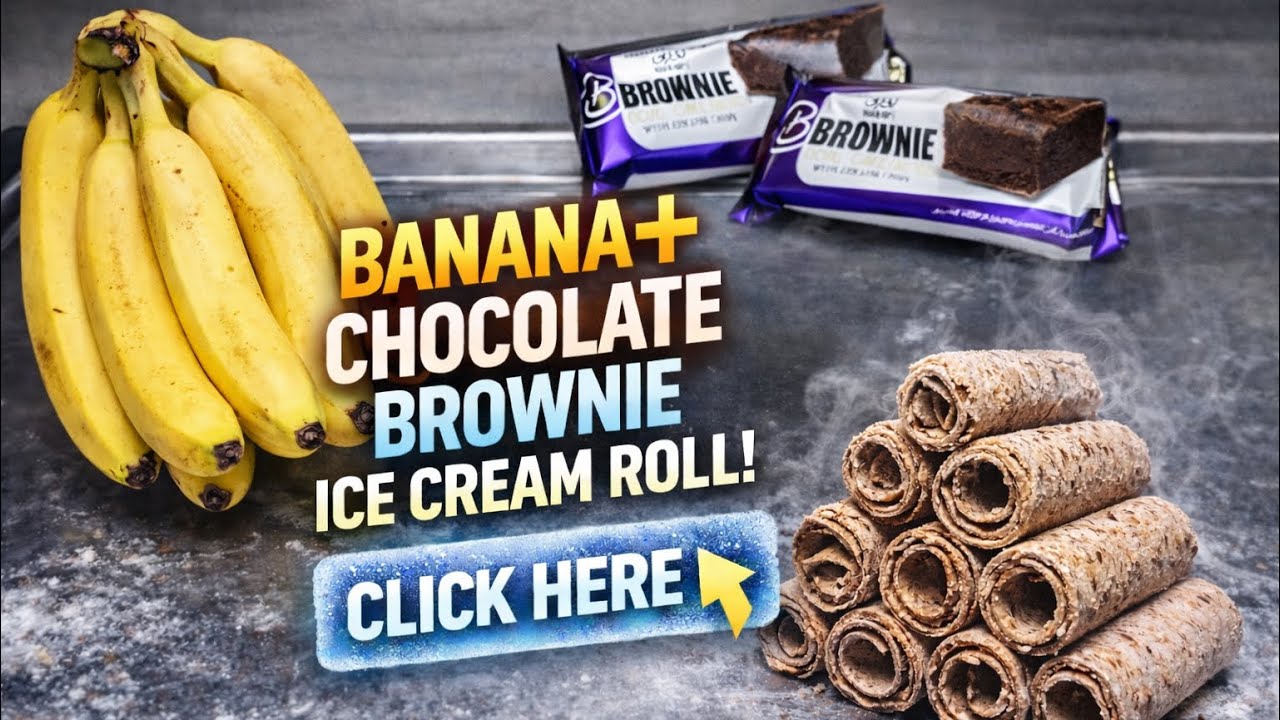 Banana & Chocolate Brownie Ice Cream Rolls 🍌🍫 | Cold Plate ASMR