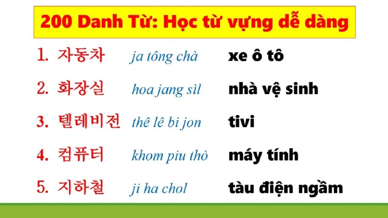 [1 - 200] 400 Danh Từ Tiếng Hàn Thông Dụng Kèm Ví Dụ | 명사 400단어
