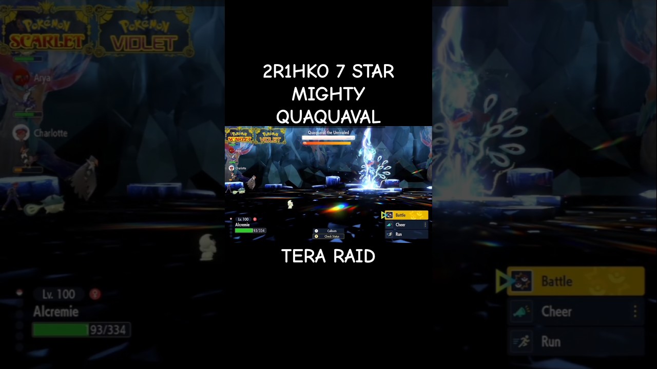 7 star mighty Quaquaval tera raid OHKO in 2 rounds with Miraidon Alcremie and Qwilfish in Pokemon SV