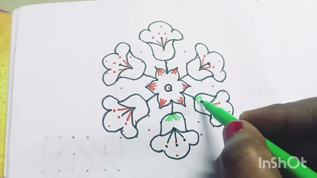 11*6 dots beautiful 🌺🌺🌺 flowers rangoli chukkala muggulu 🌺