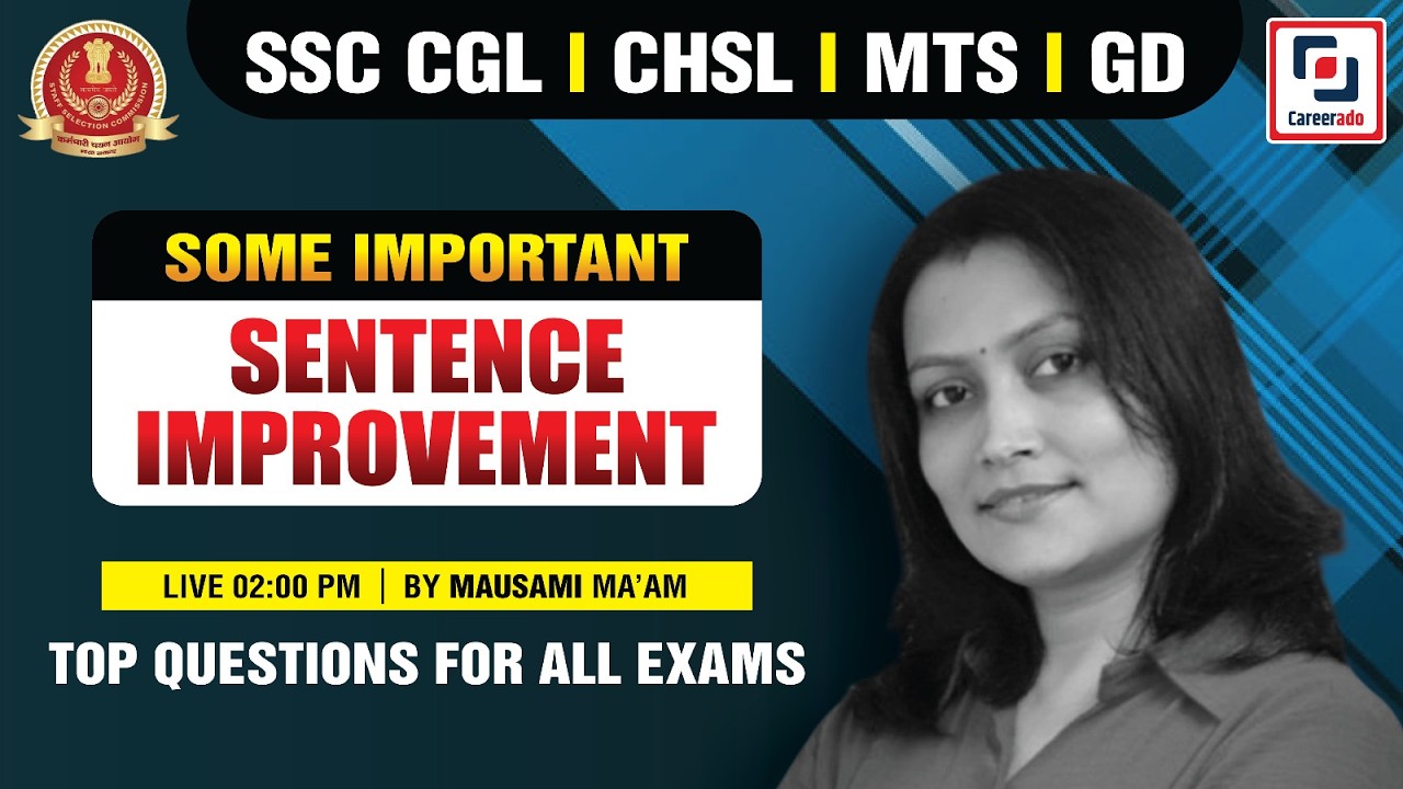 SSC GD ENGLISH I SENTENCE IMPROVEMENT  I  SSC GD English Classes 2026 I MAUSAMI MA'AM I Careerado