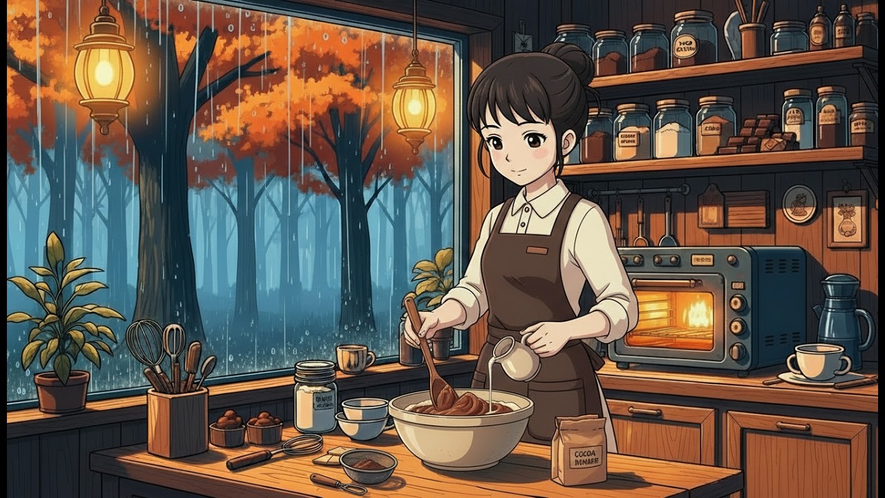 Rainy Night Cafe Vibes – Fresh Chocolate Cookies  |Twinkle Ghibli