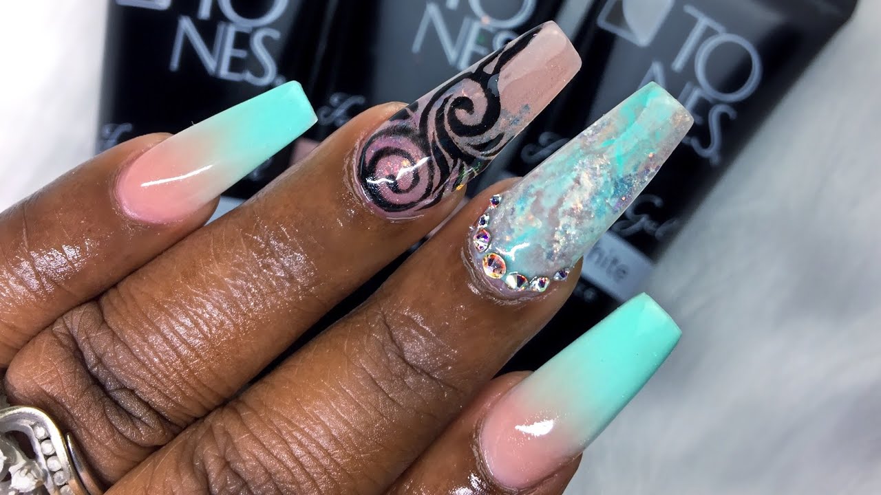 Polygel Nails | Baby Boomer | French Fade Nails with Rose Quartz and Hand Painted Nail Art Design