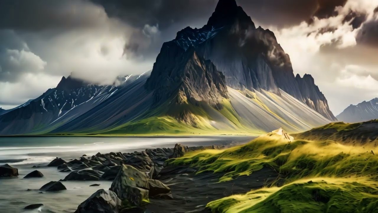 Beautiful landscape of Iceland. Dramatic overcast sky. Toned, Majestic summer