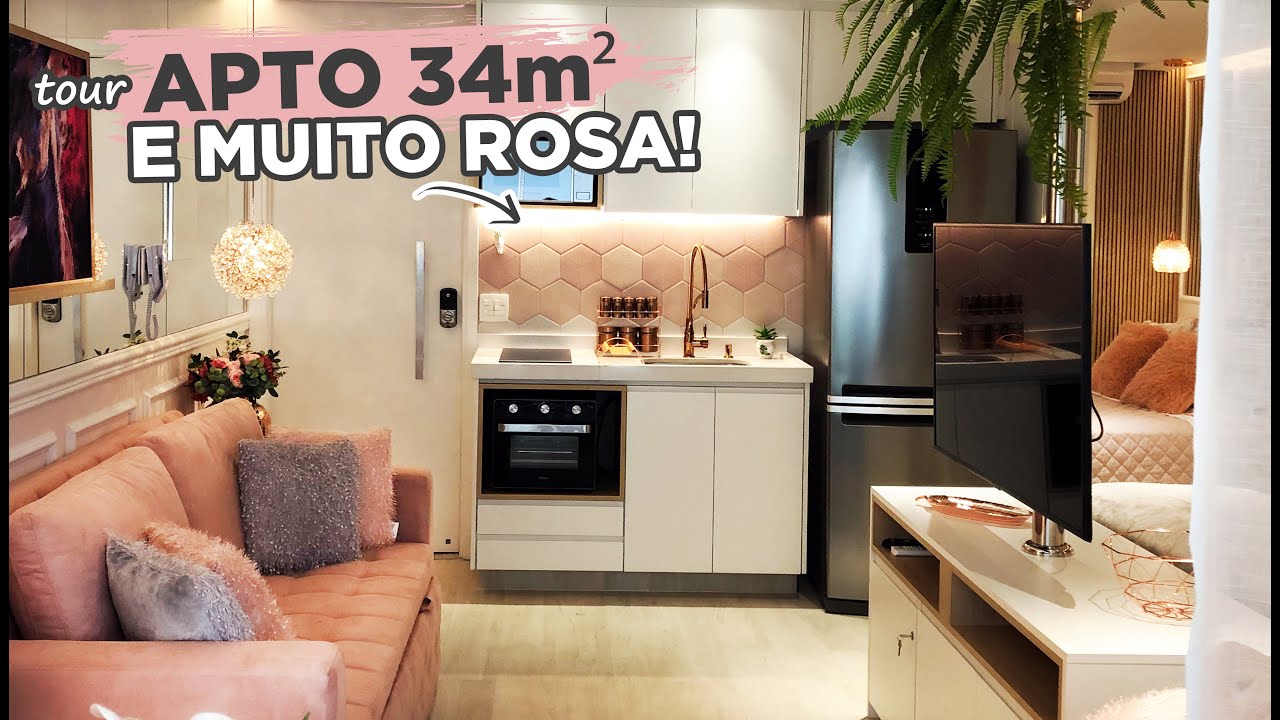 TOUR APÊ STUDIO COM 34M2 E 50 TONS DE ROSA NA DECORAÇÃO FEAT. STUDIO M2 | GABY GARCIIA