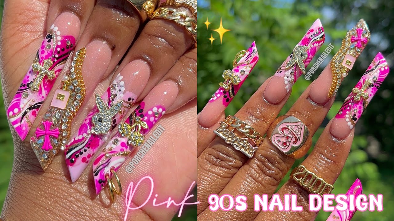 PINK 90S NAIL DESIGN 💗✨ EASY ! | LIPSTICK NAIL SHAPE 💄| ACRYLIC NAIL TUTORIAL ✨