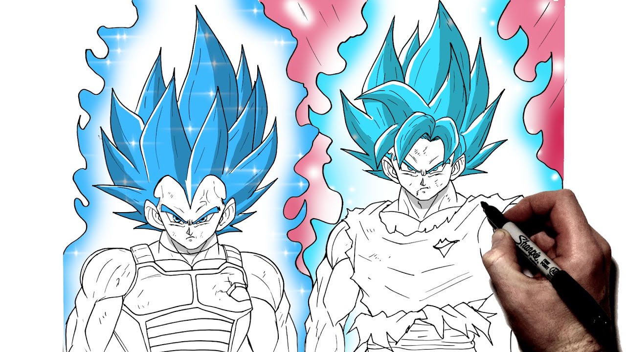 How To Draw Goku & Vegeta (Blue Kaioken/ Blue Evolution) | Step By Step | Dragon Ball