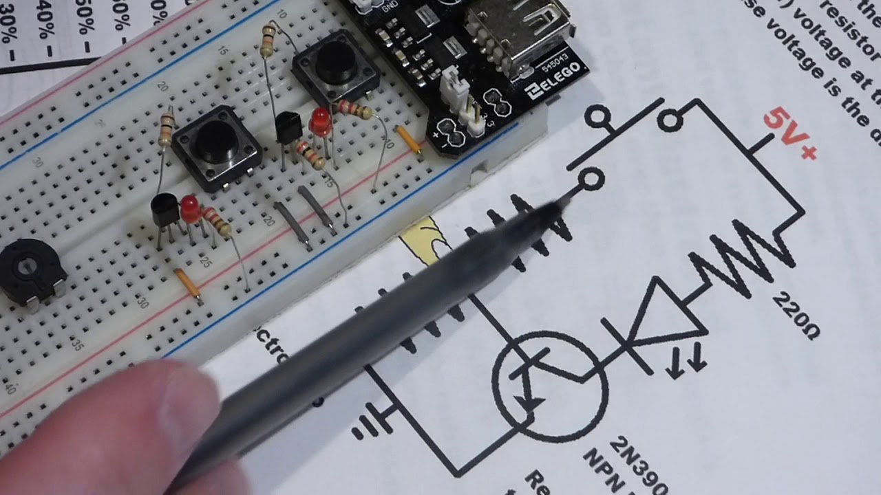 Pull up and pull down resistors preventing false triggering 2N3904 NPN 2N3906 PNP BJTs explained