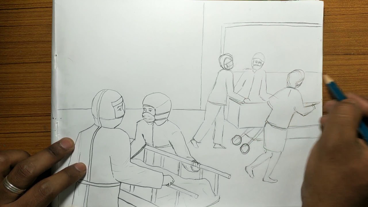 Doctors hard working scenery drawing for beginners/doctors hard work against corona virus scenery