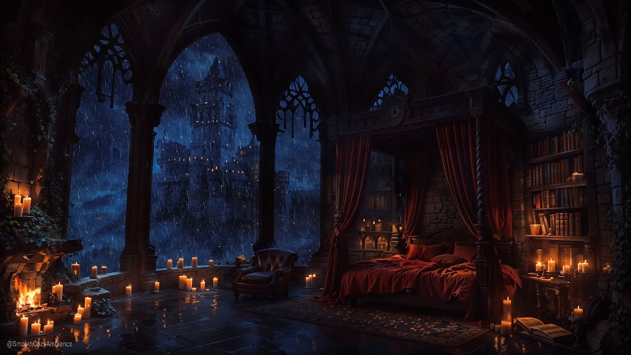 Old Gothic Castle Bedroom With Rain & Thunder Sounds for Deep Sleep