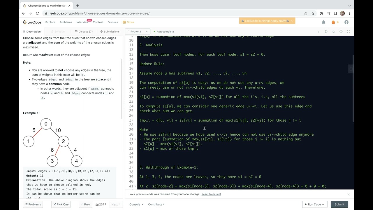 Leetcode 2378. Choose Edges to Maximize Score in a Tree - graph and dynamic programming