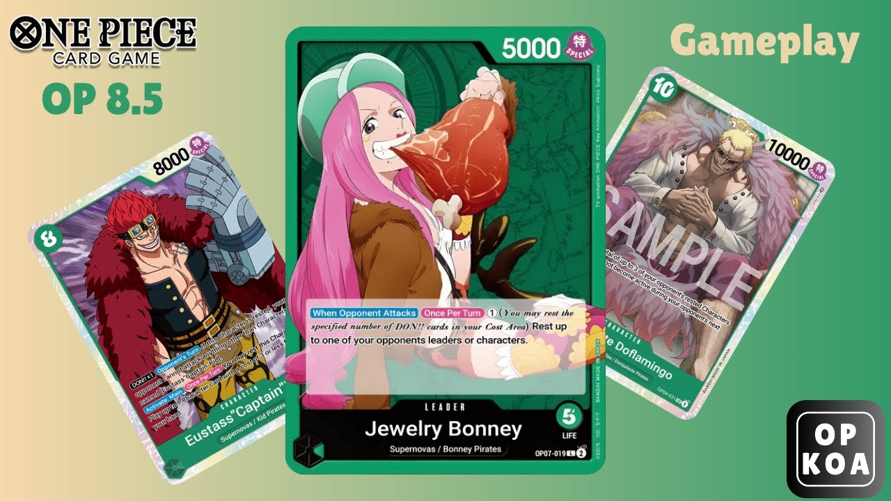 Green Bonney OP 8.5 Gameplay Beats Blue Doflamingo? List from 3v3 OPTCG Championship (OP09)
