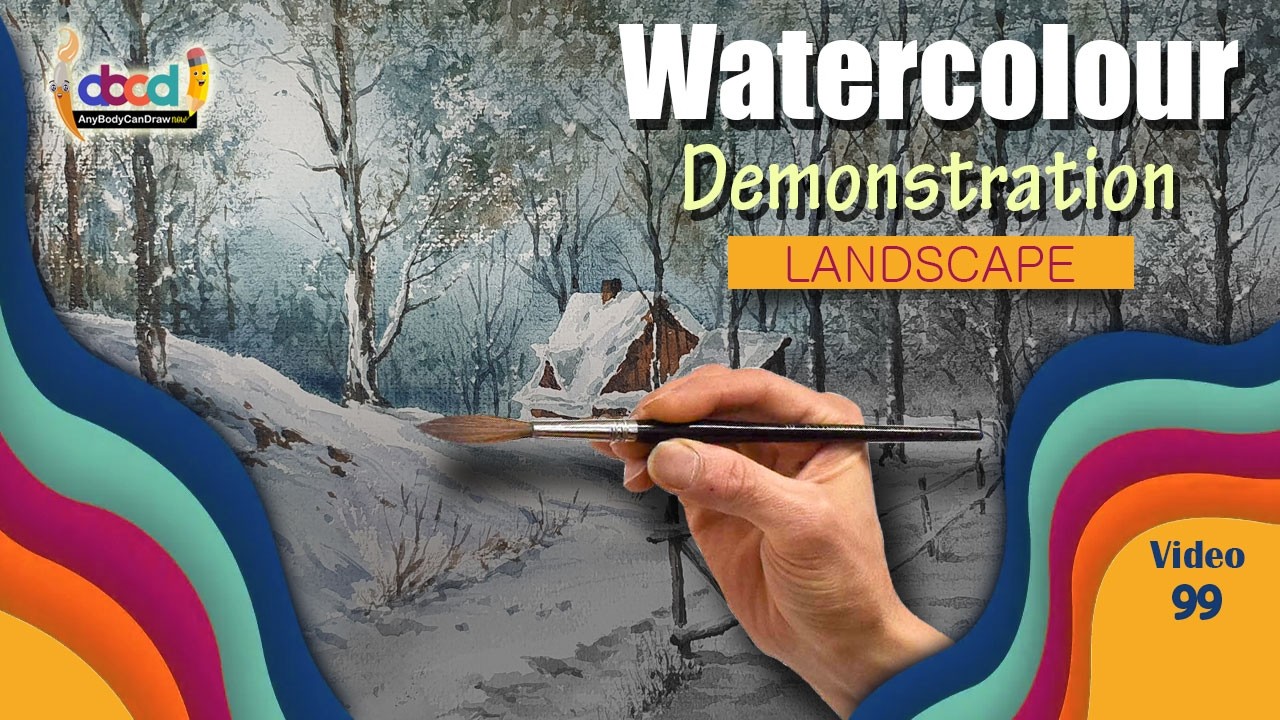Watercolor Demonstration of Winter Landscape Painting I Snowy Forest I AnyBodyCanDrawNow