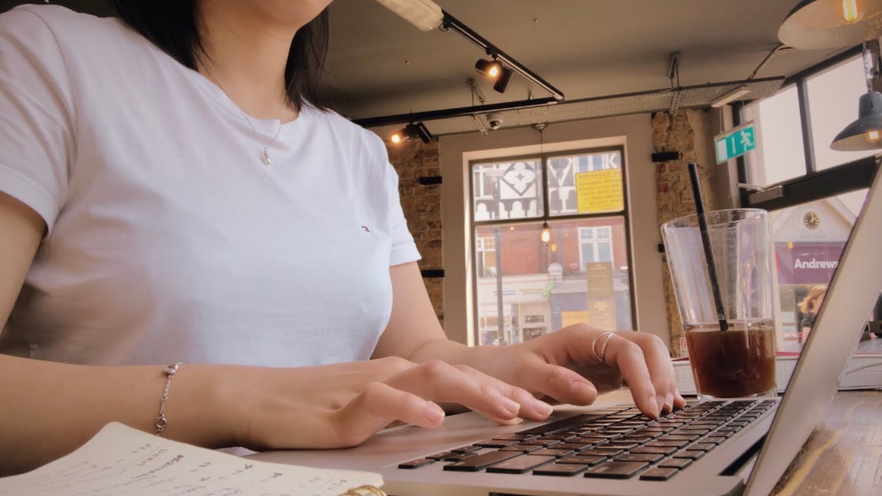 STUDY WITH ME at the CAFE (coffee shop ambience, typing, realtime) | 英美莉 Emilie