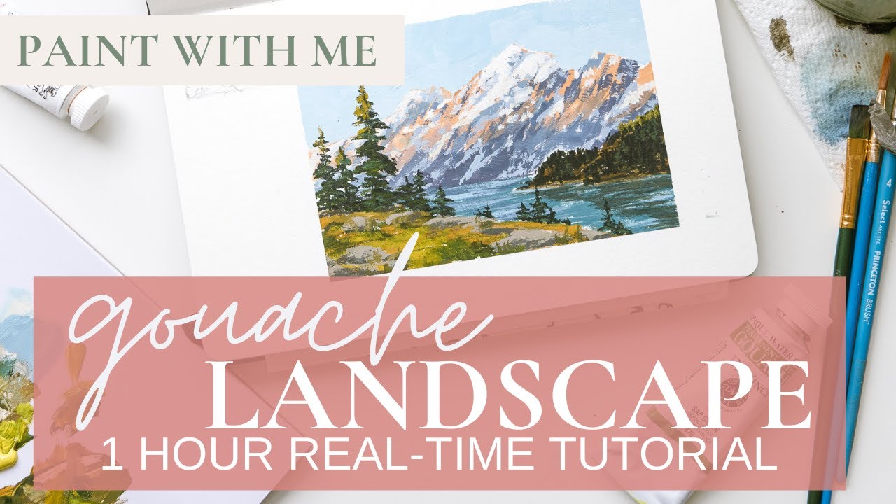 Paint With Me | Gouache Landscape Tutorial | real-time 1-hr painting lesson |