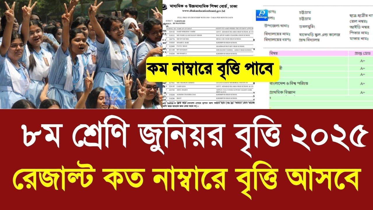 ৮ম শ্রেণি জুনিয়র বৃত্তি রেজাল্ট ২০২৫ কত নাম্বারে বৃত্তি|class 8 junior britti result 2025 koto marks