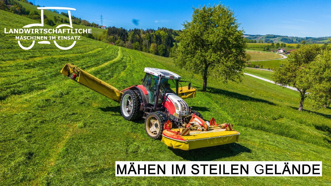 Gras M&auml;hen in &Ouml;sterreich | Steyr Profi 4130 + P&ouml;ttinger M&auml;hkombi | Steil ist Geil | 4K