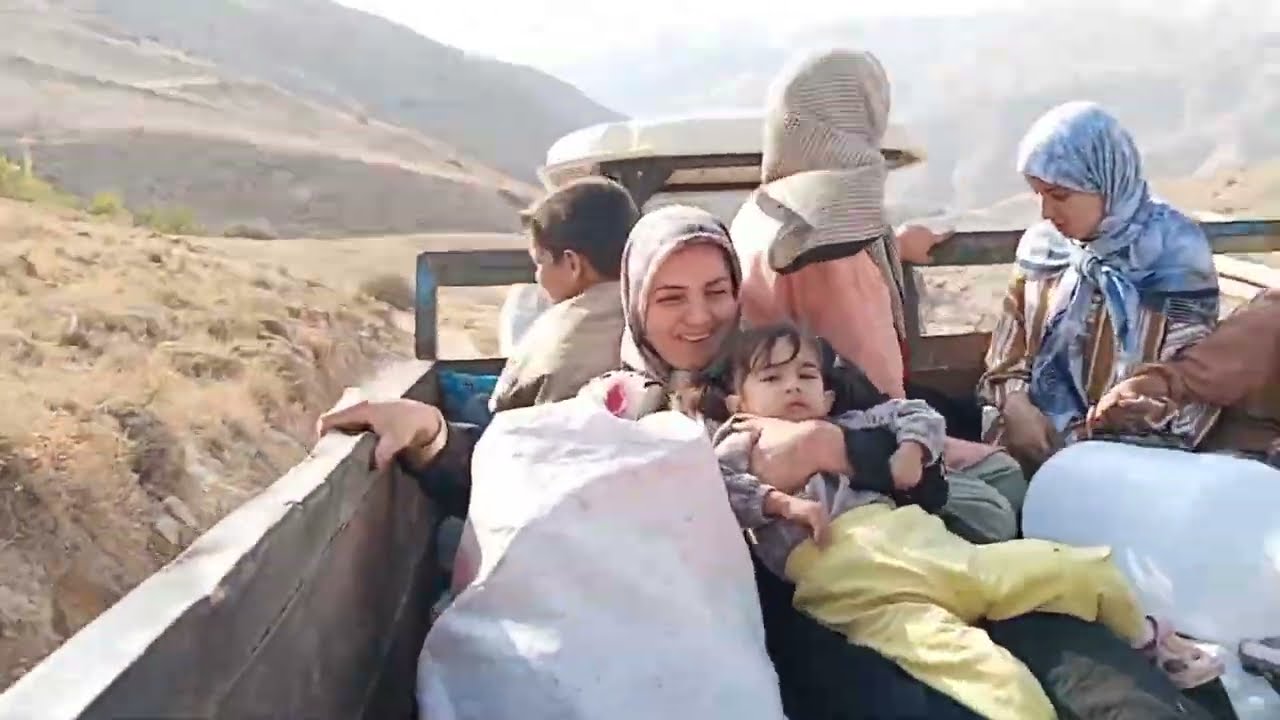 Going to the orchard by tractor through the mountains to collect walnuts⛰️🚜