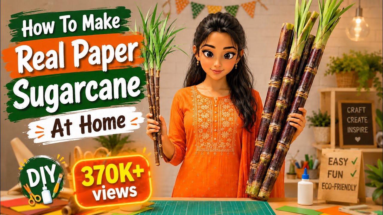 Easy And Simple DIY Handmade Paper Sugarcane | Paper Sugarcane | Pongal Crafts #sugarcane #pongal