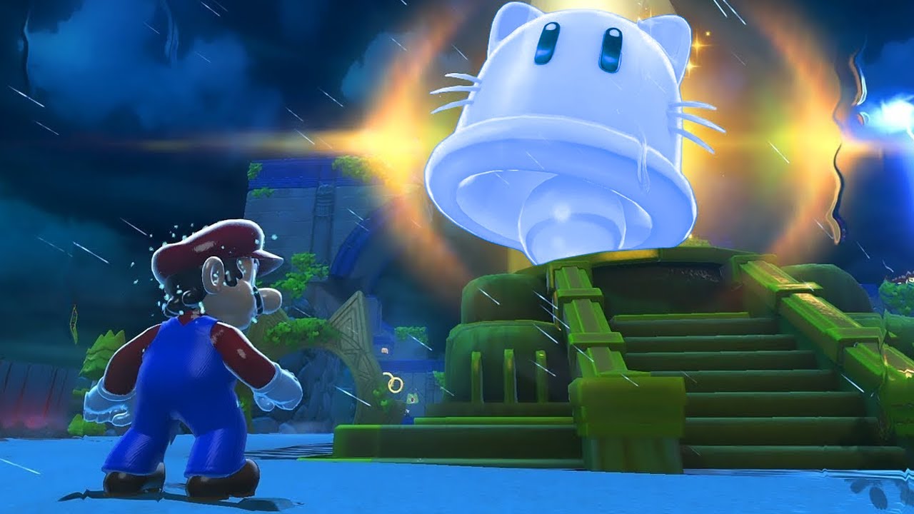 What happens when Mario collects the Aqua Giga Bell in Bowser's Fury?