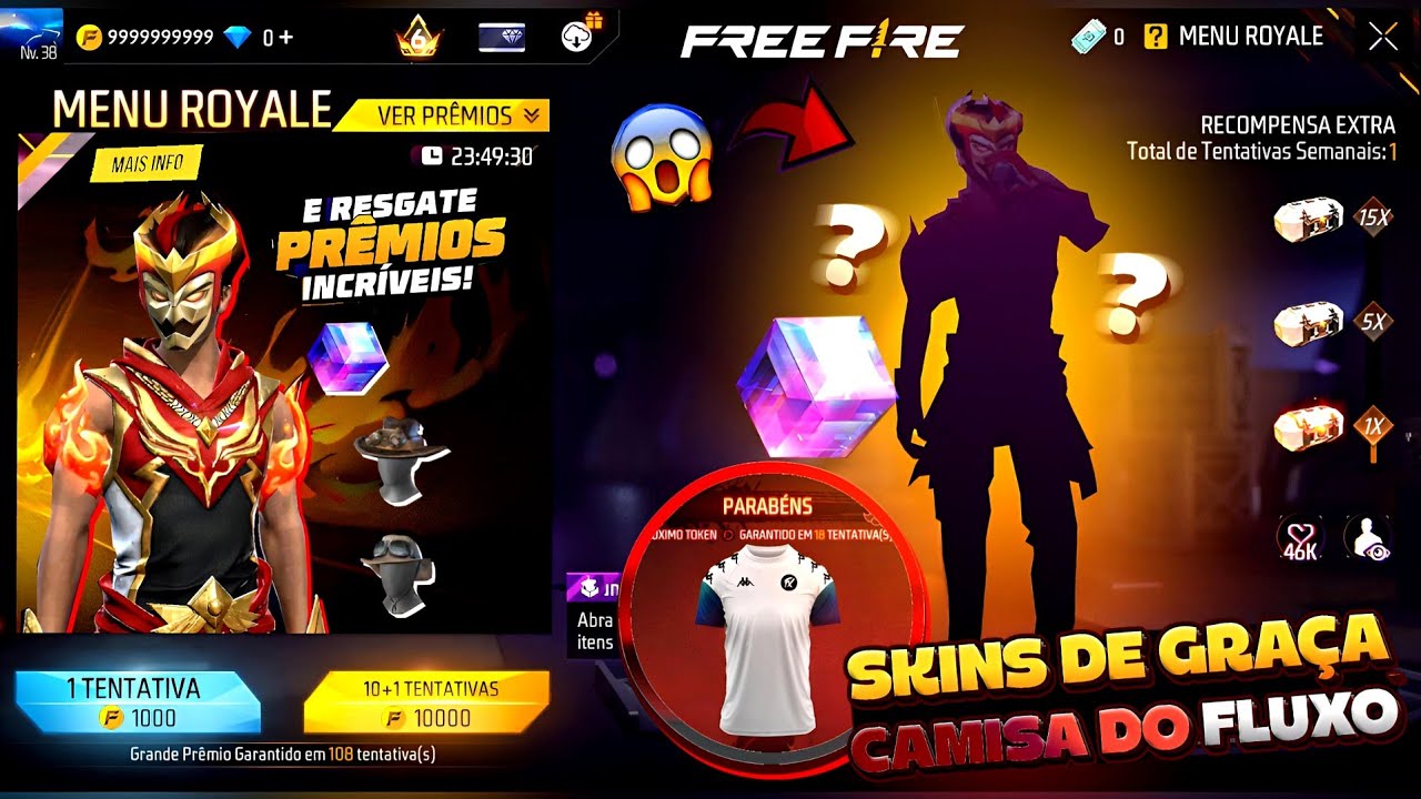 BOAA!! NOVO DIMA ROYALE, CUBO MÁGICO POR OURO, CHAPÉU DO AVENTUREIRO E CAMISA DO FLUXO - FREE FIRE