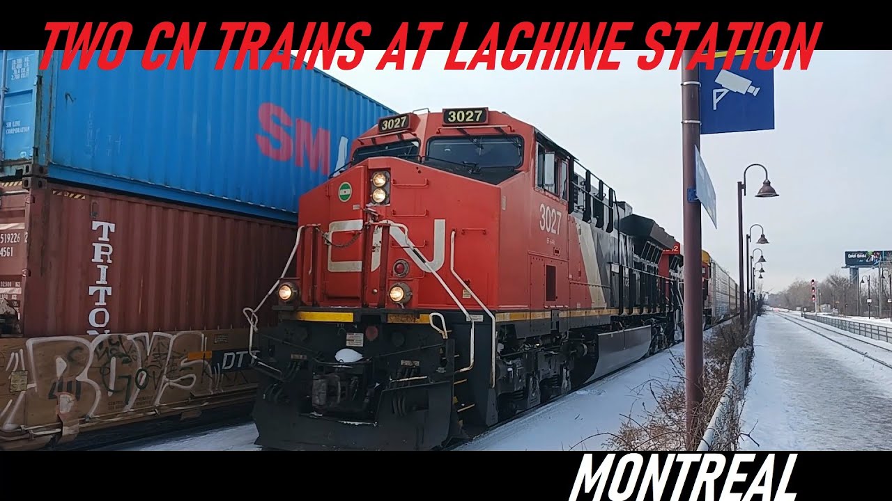 2 3 26 ДВА ПОЕЗДА CN НА СТАНЦИИ ЛАШИН В МОНТРЕАЛЕ