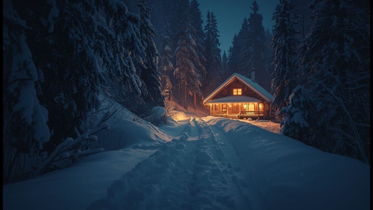 Snowfall Night - Warm Cabin Inside | Winter ASMR Sounds