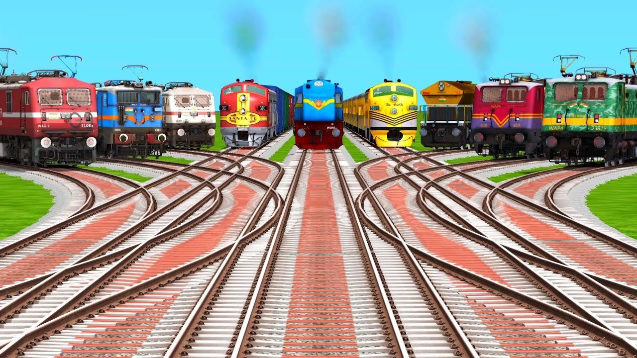 9 Trains Crossing By Bumpy Curved🥶Diamond Railroad Tracks || Railworks 3 | realistic train simulator