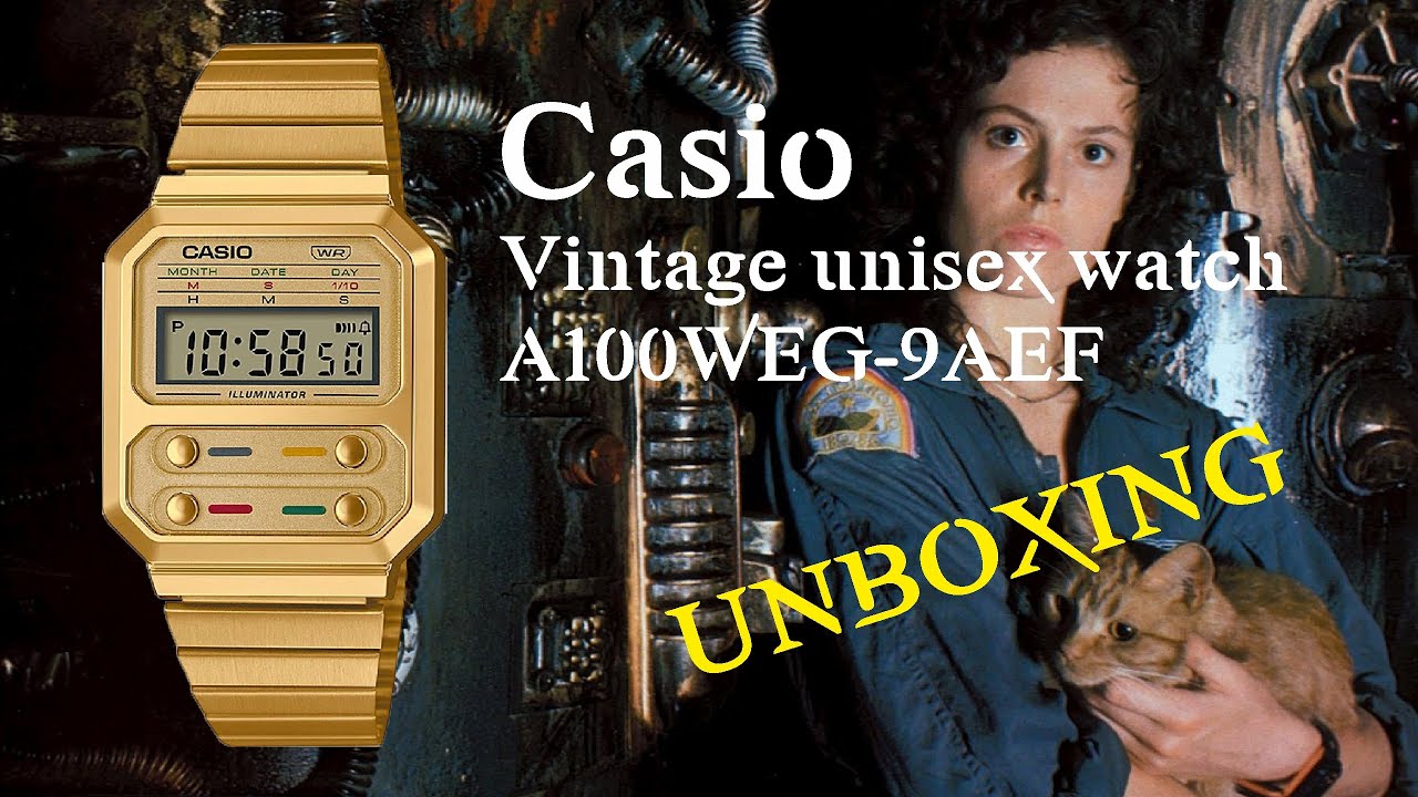 Casio Vintage unisex watch, modul 3503, model A100WEG-9AEF, gold tone ,UNBOXING