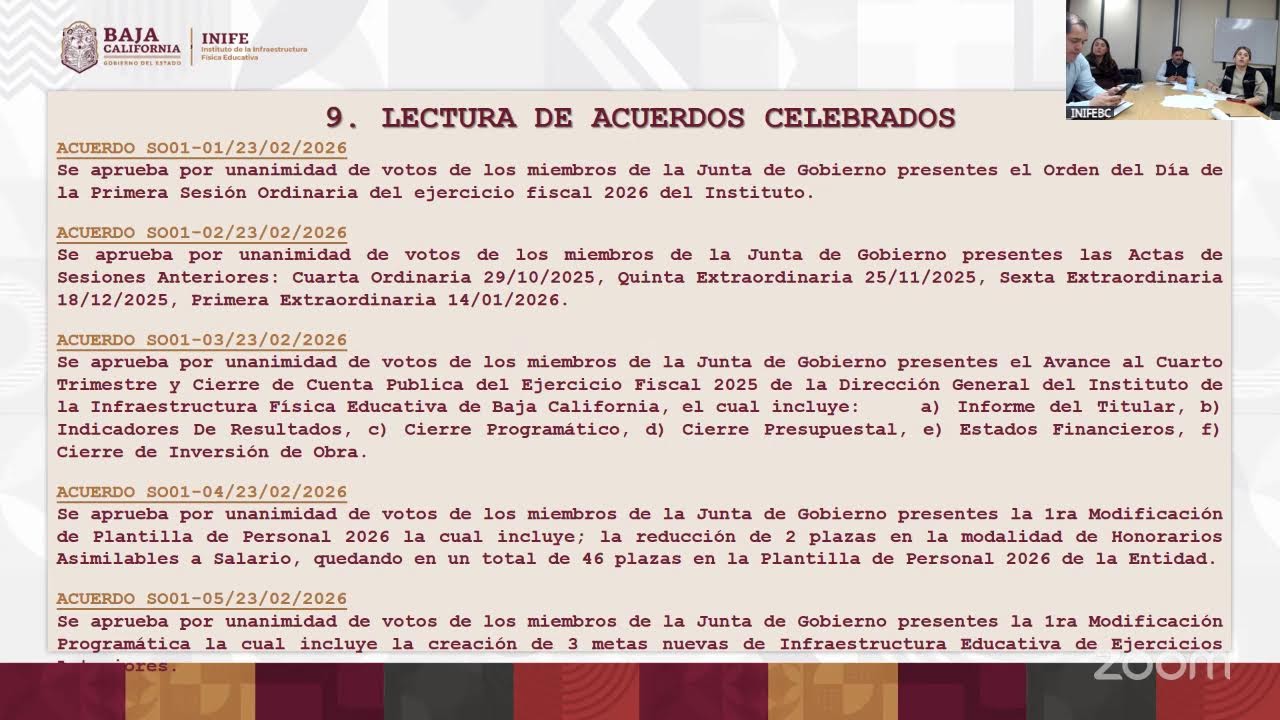 1ra Sesión Ordinaria INIFE 2026