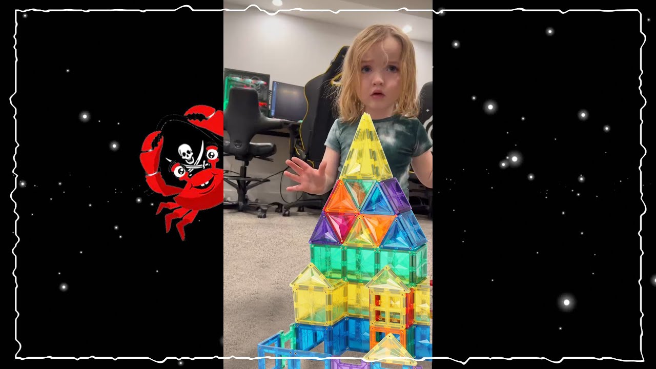 Magnet blocks CASTLE 🏰 Niko building a giant fort with Dad! knocked over by Pirate Crabs! #Shorts