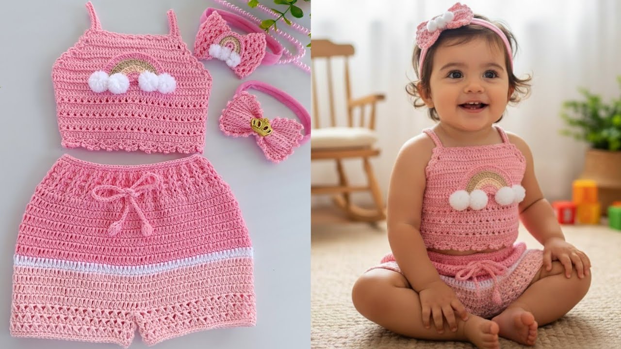 conjunto de crochê infantil arco-íris