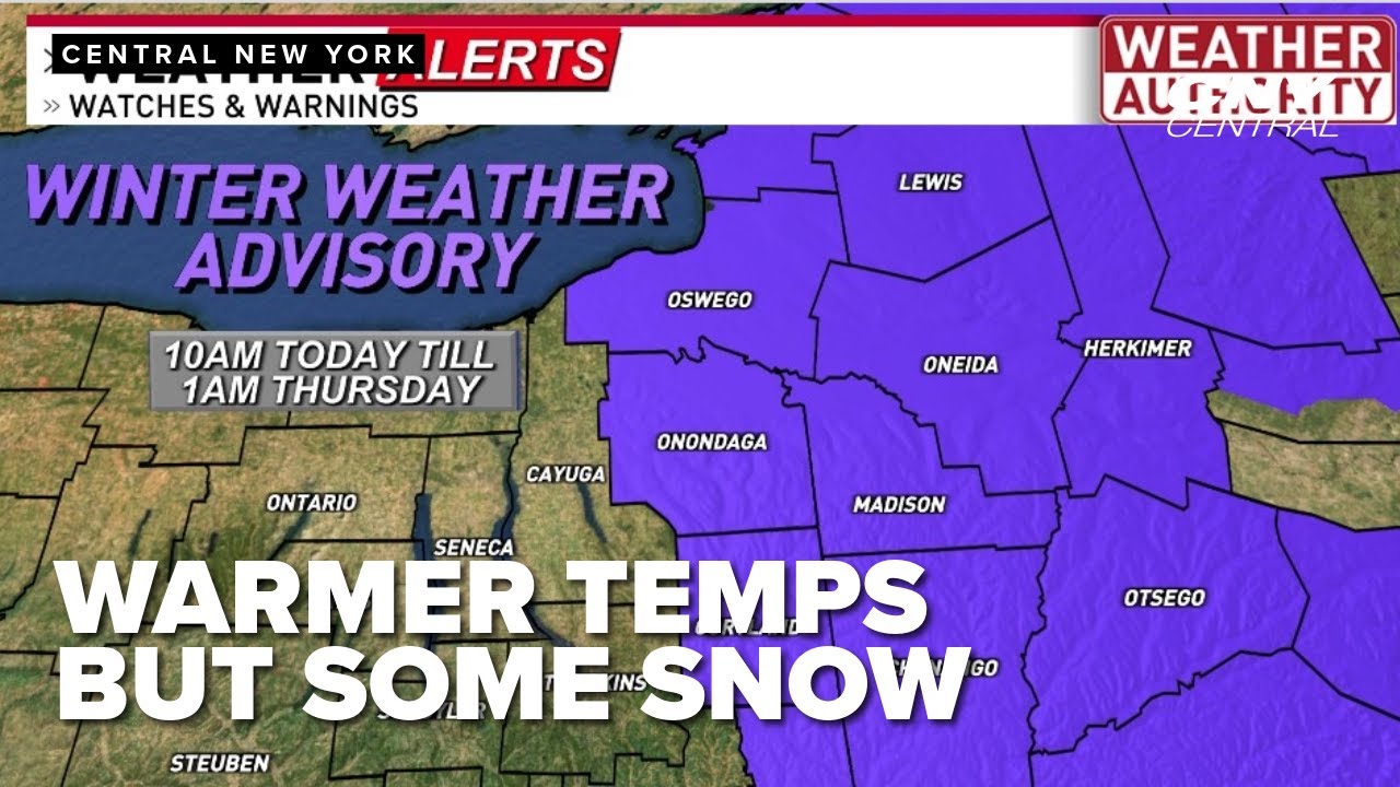 Warmer temperatures with snow moving into CNY