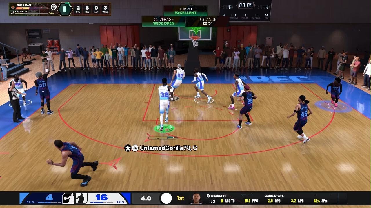 NBA 2K26: 14 PTS 9 REB 1 AST 1 BLK 1 3PM