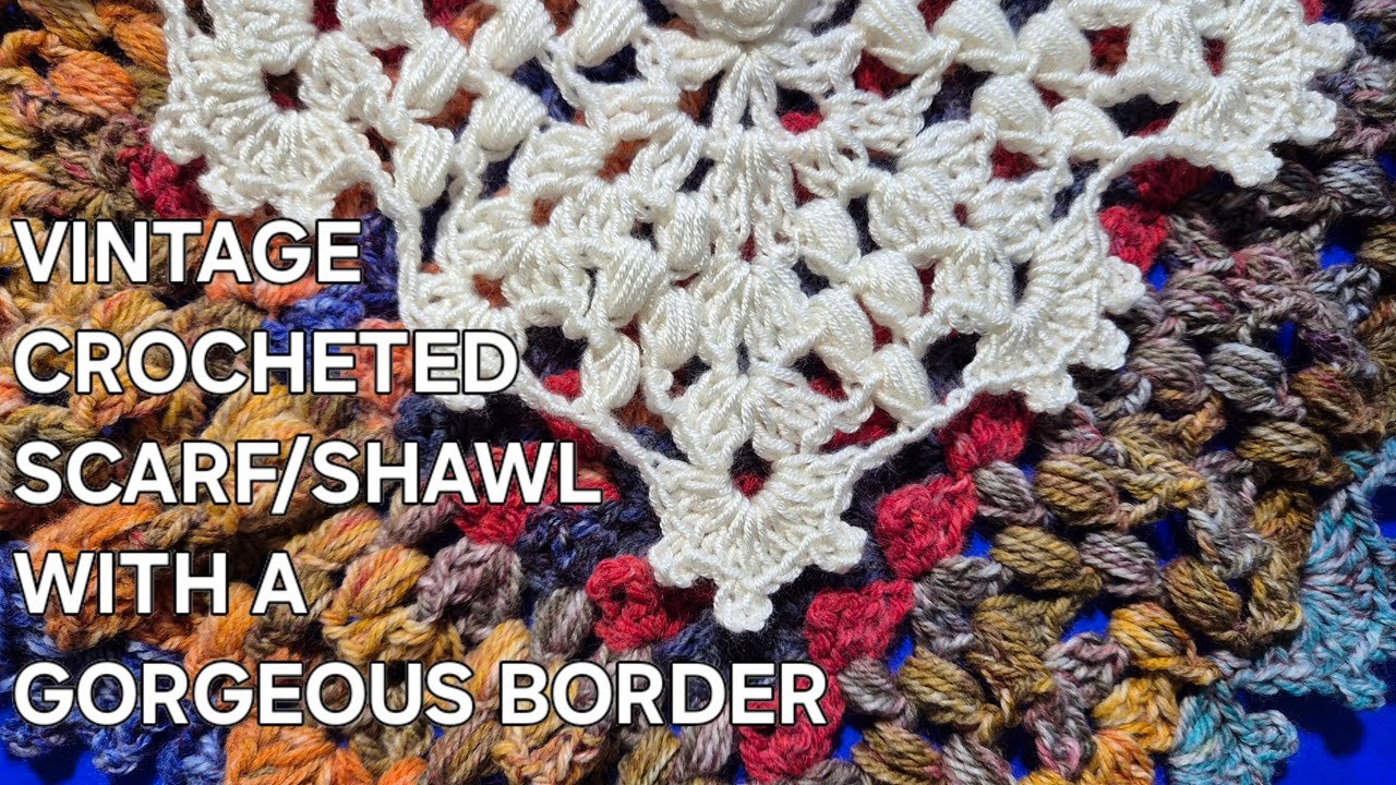 Винтажная вязаная крючком шаль/шарф/одеяло с каймой.
