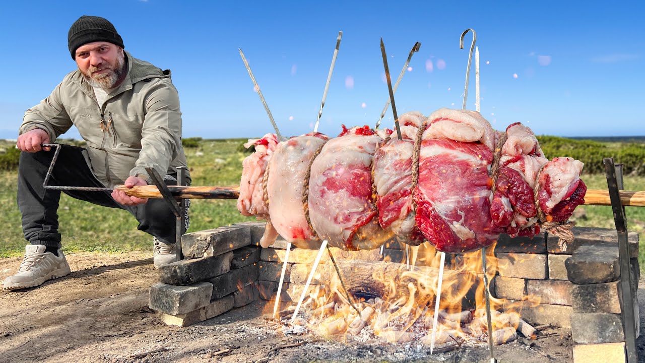 Lamb Meat Roll Fried On A Campfire! Juiciness And Taste In One Dish!