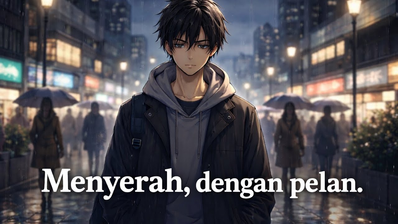 Menyerah, dengan pelan. 